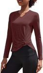 PINSPARK Workout Tops for Women Long Sleeve Hiking Shirt Athletic Casual Yoga Tee Shirt Breathable Top A_Wine Red Large