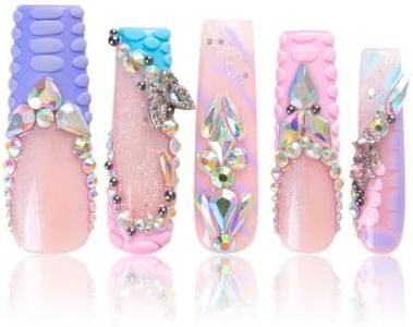LOVFUL Long Press on Nails Iridescent Dream | Handmade Acrylic Press ons| Reusable Fake False Nails | Square Mid Length 1.7in | H914-L