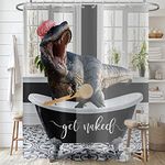 Hnmdmyi Funny Dinosaur Shower Curtain 180x200, Get Naked Shower Curtains Cute Bathing Dino Raptor Kids Creative Modern Bathroom Curtains Waterproof Polyester Fabric Washable Bath Curtains with Hooks