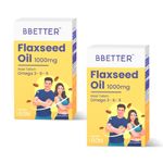 BBETTER Flaxseed Oil Softgels - Omega 3 6 9 Vegetarian Capsules for a Healthy Heart & Brain - 1000mg Flaxseed Oil capsules - 120 capsules