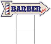 SignMission Corrugated Plastic Arrow Sign with Double Sided Image 10" X 30" - Barber Shop 2 Coroplast Yard Sign with Stake Made in The USA