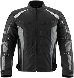 ILM Motorcycle Jacket with CE Armor for Men Enduro Touring Dualsport Riding Water Resistant Textile All-weather Black, L