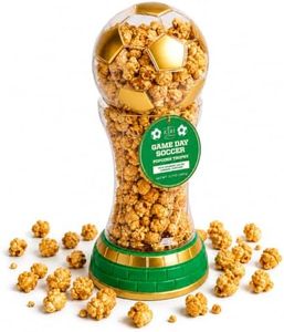 World Cup Gourmet Salted Caramel Popcorn Trophy Shape - 12.7 oz Gift Container, 2026 Soccer Football Tournament Party Decor, Stadium Movie Night Snack Pack, Unique Novelty Birthday Favor, Kids Adults