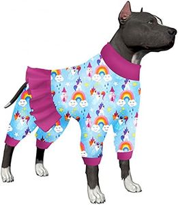 LovinPet Large Dog Pjs, Anti Licking Cotton Dog Bodysuit,UV&Post Operative Protection, Lightweight Stretchable Seven-Color Rainbow Castle Prints Large Dog Pajamas as Base Layer Shirt for Dog Dresses
