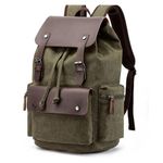 TOURTIER Canvas Travel Daypack Drawstring Backpack Flip Bag Retro Laptop Bag for Men Women (GREEN)