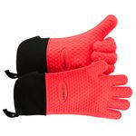 GEEKHOM Silicone BBQ Gloves X-Large, Heat Resistant Kitchen Oven Mitts, Waterproof Oven Gloves, BBQ Grill Accessories for Baking, Fryer, Smoker, Weber, Pizza, Microwave, Non-Slip Oil Resistant, Red