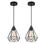 WELGUD Black Pendant Lighting, 2 Pack Industrial Cage Pendant Light Fixtures Vintage Farmhouse Hanging Lamp for Kitchen Island Dining Room Living Room