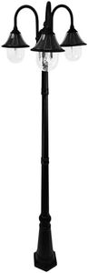 GAMA Sonic Orion Outdoor Solar Lamp Post Light Kit, Triple Black Resin Industrial Style Downlight Lamp, Cast Aluminum Light Pole with Warm White Light 2700K, 123BM50003