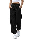 wkwmrpet Womens Baggy Sweatpants Drawstring Waist Black Joggers Casual Cotton Athletic Pants L