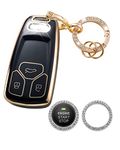 Homaupt for Audi Key Fob Cover Compatible with Audi A4 Q7 Q5 TT A3 A6 SQ5 R8 S5, Soft TPU Keys Shells Protection Case for with Bling Ring Car Sticker Black