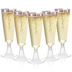 MATANA 96 Premium Elegant Plastic Champagne Flutes with Rose Gold Rim, 150ml - Reusable Toasting Glasses, Cocktail Prosecco Glasses for Weddings, Birthdays, Christmas, Parties