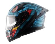 Axor Apex Venomous ISI ECE DOT Certified Full Face Dual Visor Helmet for Men and Women with Pinlock Fitted Outer Clear Visor and Inner Smoke Sun Visor Dull Black Blue(M)