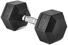 Amazon Basics Rubber Encased Exercise and Fitness Hex Dumbbell Hand Weight for Strength Training, 40-Pound