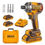 INGCO 20V Cordless Impact Driver 285NM, Brushless Motor, Variable Speed Control 1600/1900/2600RPM, 2900BPM with LED Work Light, 2Pcs 2.0Ah Battery and 1Pcs Charger, Packed by Carrying Case CIRLI2028