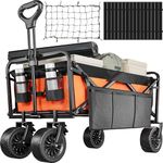 YITAHOME Folding Wagon w/Table Plate, Large Capacity Collapsible Wagon Cart, Adjustable Handle Height Foldable Utility Garden Cart, Outdoor Beach Wagon for Camping, Shopping, Sports, Garden - Orange