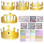 Weysoo Party Hats, 5PCS Golden Paper Crowns with Self-Adhesive Rhinestone and Number Letter Stickers, Princess Prince Crowns Hats for Boys Girls Adults Party