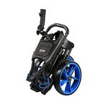 KVV 3 Wheel Foldable/Collapsible Golf Push Cart Ultra Lightweight Smallest Folding Size, New-Version Scorecard Holder Free Umbrella Holder Included(Blue/Black)