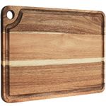 AZRHOM Large Acacia Wood Cutting Board for Kitchen, Butcher Block for Meat and Cheese, Chopping Board with Hanging Hole and Groove 18x12 Inch