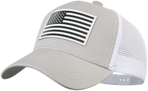 American Flag Trucker Hat - Baseball Cap for Men & Women, USA Flag Patch Snapback Hat, Breathable Mesh, Adjustable Fit, Gray-white, One Size