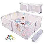 Baby Playpen Playard Foldable, Extra Large Playpen for Babies and Toddlers, Safe Sturdy Baby Fence Play Area with Gate, Removable Bottom, 79 x 59 x 27 Inches, Grey
