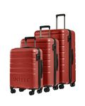 ANTLER - Logo Hard Shell Suitcase Set - Cabin, Medium & Large, Durable & Lightweight, 4 Spinner Wheels - Adjustable Handle, TSA Lock, Red Orange