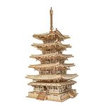 ROBOTIME 3D Puzzle for Adults Wooden Craft Kits DIY Model Building Kit to Build Unique Gift for Kids (Five-Storied Pagoda)