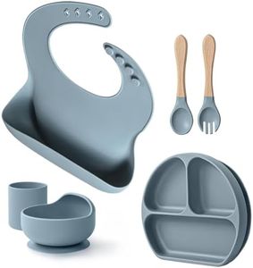 Willbetter Baby Suction Plates and Bowls Set - 100% Food Grade Silicone Toddler Feeding Supplies for BLW | Stay-Put Divided Dish | Includes Bonus Bib, Cup & Soft Spoon/Fork (6-Piece)