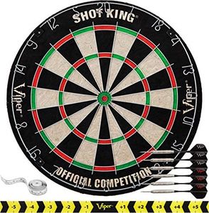 Viper Shot King Sisal/Bristle Steel Tip Dartboard with Staple-Free Bullseye and 6 Darts