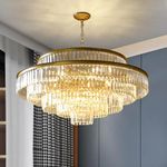 Depuley 39" Gold Modern Large Crystal Chandelier, 16-Light Luxury Chandeliers Adjustable, 6-Tier Crystal Light Fixture for Dining Room, Living Room, Bedroom, Hallway(E12 Bulbs Included, UL Listed)