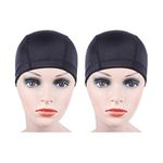 2 pcs Black Dome Cap for Wig Making Stretchable Hairnets with Wide Elastic Band (M)