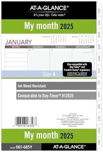 AT-A-GLANCE 2025 Planner Refill, Monthly, 5-1/2" x 8-1/2", Size 4, Desk Size, Loose-Leaf, 12025 Day-Timer (061-685Y-25)