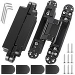 Invisible Door Hinges (2 pcs) -7 Inch Black Hidden Hinges for Doors, 3 Way Adjustable & 180 Deg Swing Invisible Hinge, Heavy-Duty Zinc Alloy Concealed Door Hinges 177Lbs Load-Bearing