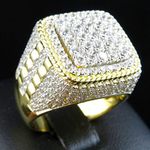 XRCXBLSC Fashion Full Diamond Male Luxury Ring Hip Hop Punk Water Drill Iced Out Gold Ring for Men Handmade Dainty Bling Gold Diamond Men Rings Boss Cuban Style Cigar Jewelry Gift Q