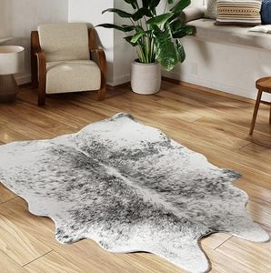 NativeSkins Faux Cowhide Rug – Gray (Medium) | 4.6ft x 6.6ft | Triple-Layer Support | Ultra-Soft Pile | Hand-Cut, Faux Suede No-Slip Backing | Western Rug | Cow Hide Animal Print Rug