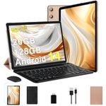 Biegedy Tablet 10 inch Android 14 Tablet 20GB RAM+128GB ROM (TF 1TB) Tablets Octa-Core, Widevine L1, 5G/2.4G WiFi 6, 5MP+8MP, /GMS/GPS/Bluetooth 5.0 /Type C/ tablet with keyboard and Mouse-Gold