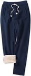 Gihuo Women's Sherpa Lined Sweatpants Winter Warm Fleece Lined Sweatpants with Pockets Fleece Jogger Pants Athletic (2#Navy-L)