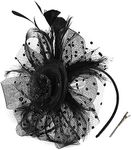 Durzasvo Women's Fascinators Tea Party Wedding Derby Mesh Flower Pearl Feather Fascinator Hat with Headband and Clip (US, Alpha, One Size, Black)