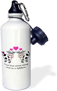 3dRose True Love Comes Along Once in a Lifetime – Cute Happy Cows Design - Sports Water Bottle, 21oz (wb_6286_1)