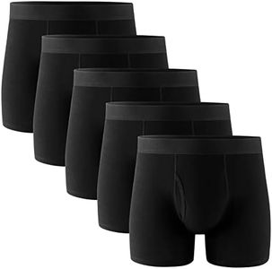 POPKOK Mens Underwear Tag-Free Cotton Stretch Boxer Briefs with Fly 5-Pack(XX-Large, Black)