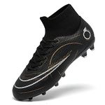 SOOCVWOLF Mens Soccer Cleats Unisex Soccer Shoes Fg/Ag High-top Spikes Football Shoes for Big Boy Professional Training Turf Indoor Outdoor Boots Athletic Sneaker Black Size 39