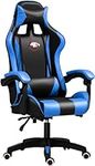 Yivke Gaming Chair, Computer Chair with Headrest and Lumbar Support, PU Leather Reclining High Back Adjustable Swivel Lumbar Support Racing Style, Simple Assembly, Blue