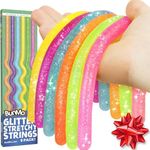 BUNMO Stocking Stuffers for Kids - Stretchy Sensory Strings - Stimulating & Addictive Sensory Toys for Kids - Stocking Stuffers for Boys and Girls - Non Mouthable Toy - Glitter 6 Pack