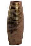 Benzara BM180726 Ceramic Tall Ribbed Bellied Oval Vase, Copper