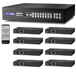 8x8 HD Matrix SWITCHER Extender with 8 PoC Receivers (CAT5e.6) HDMI HDCP2.2 HDTV Routing Selector SPDIF Audio Control 4 Savant Home Automation (Matrix+8RX-230ft)