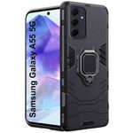 TheGiftKart Tough Armor Bumper Back Case Cover for Samsung Galaxy A55 5G | Ring Holder & Kickstand in-Built | 360 Degree Protection Back Case Cover for Samsung Galaxy A55 5G (PC & TPU, Black)