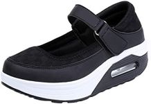 EnllerviiD Women Breathable Mary Jane Shoes Buckle Casual Walking Slip On Sneakers Black Size: 7