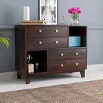 GateWay Furniture Solid Sheesham Wood Chest of Drawers with 4 Drawers and 2 Shelf Storage Wooden Dresser for Bedroom Hall Living Room (Elijah,Walnut Finish)