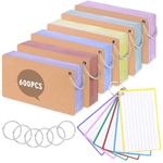 Flash Card, 600 Pcs Revision Cards 3x5 Inch Index Cards Coloured Flashcards Lined Record Cards with 6 Metal Binder Rings, Ruled Cue Cards Study Cards for School Office Home Revision Supplies