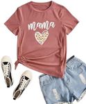 Funny Mama Shirt for Women Maternity Nursing Shirt Cute Leopard Heart Graphic Tees Friendly Zip Breastfeeding Tops, Red, Small