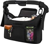 Suranew Universal Stroller Organizer with Double Cup Holder， Double Hanging Hooks & Shoulder Strap, Fits for Stroller Like Uppababy, Baby Jogger, Britax, BOB, Umbrella and Pet Stroller